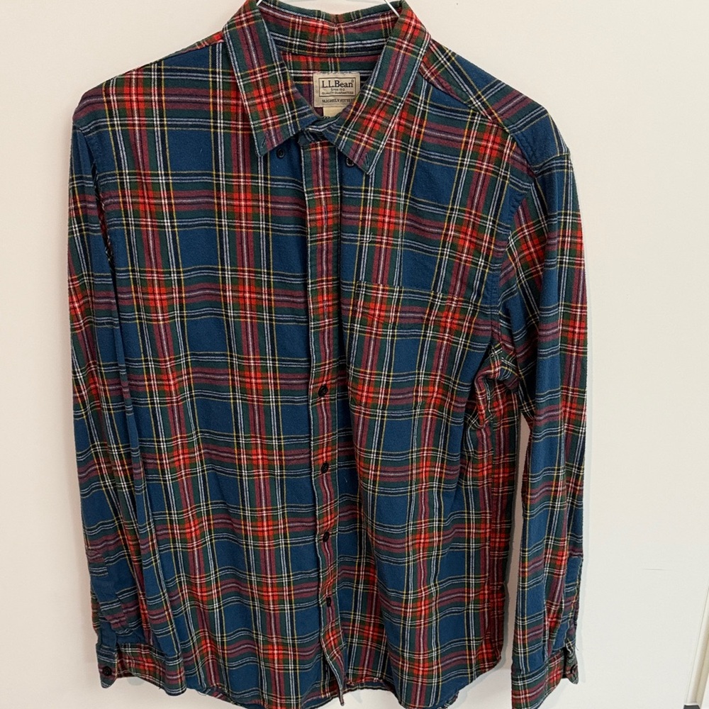 L.L. Bean Men's Navy and Red Checkered Shirt